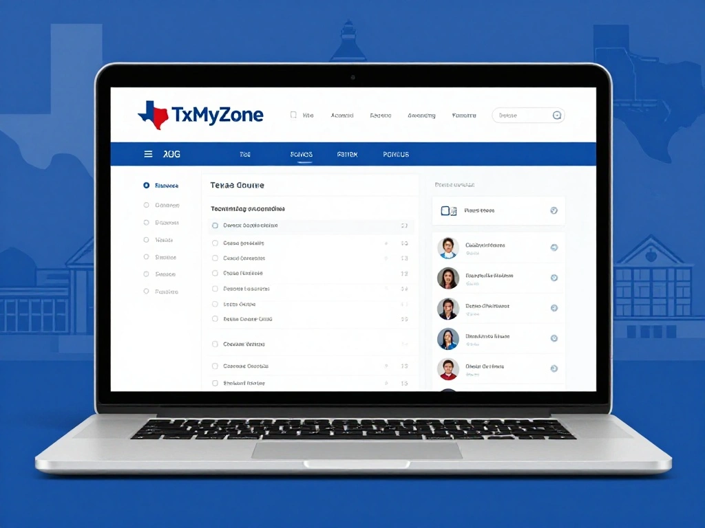 TxMyZone education portal showing a student dashboard with school schedules, academic information, attendance, and course planning.